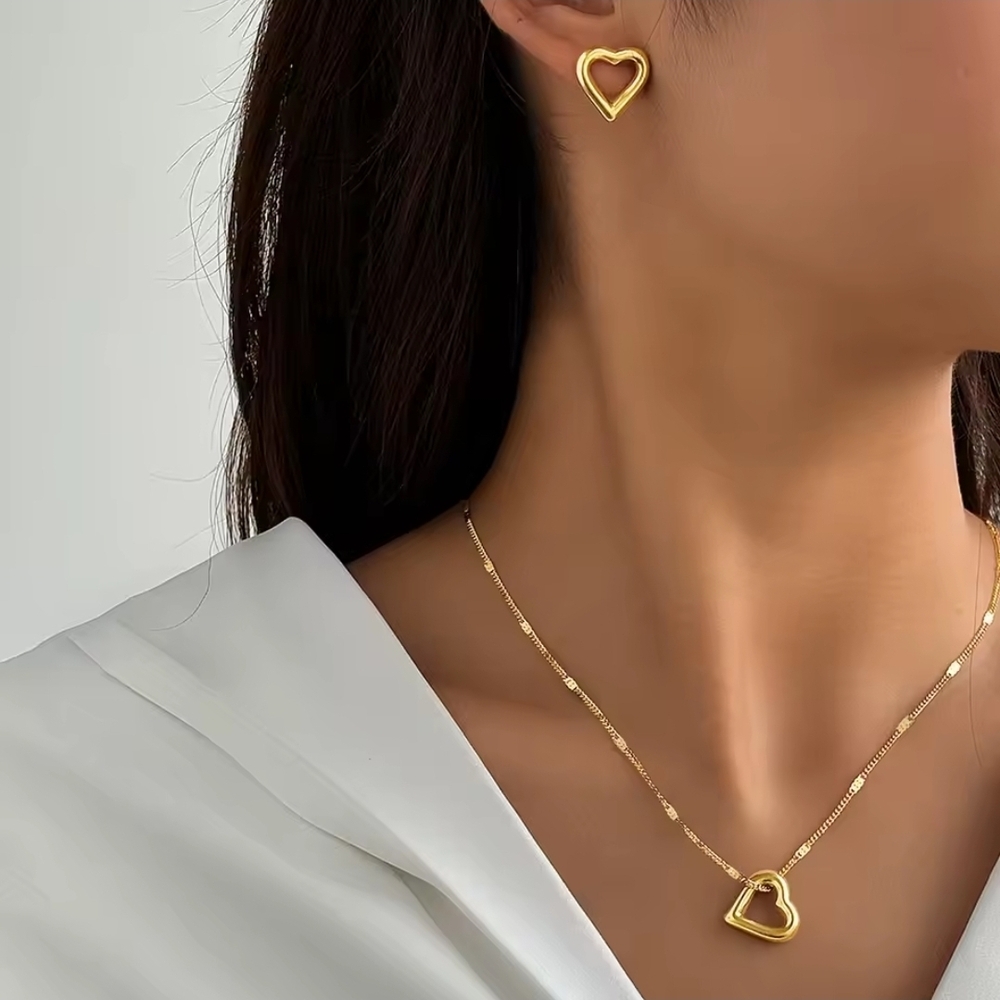 Gold Heart Necklace and Earring Set
